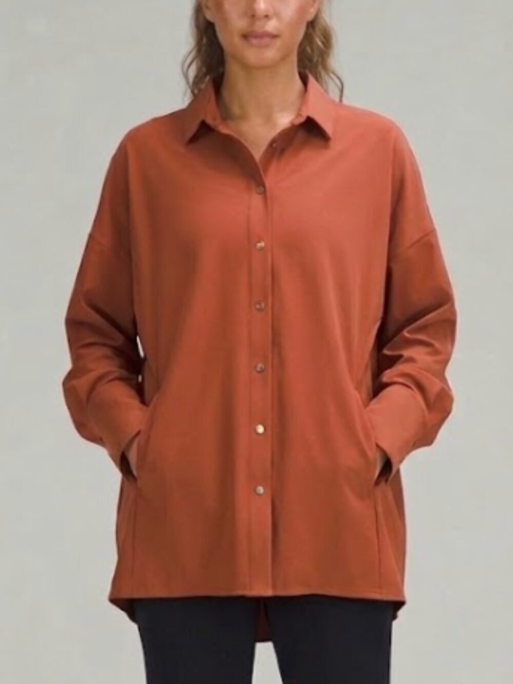 Marla Wynne Top Button Down Tunic Size Medium Burnt Orange Relaxed Fit S…